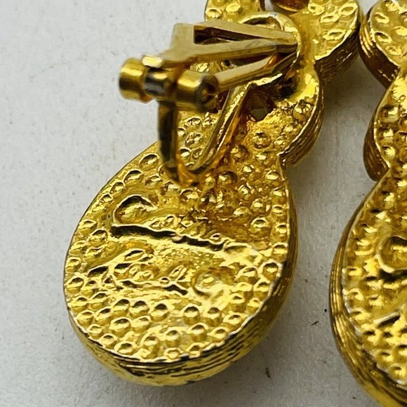 REED Signed Faux Pearl Earrings Clip On Gold Tone Rhinestone X Glam Bling Gift - Picture 4 of 9